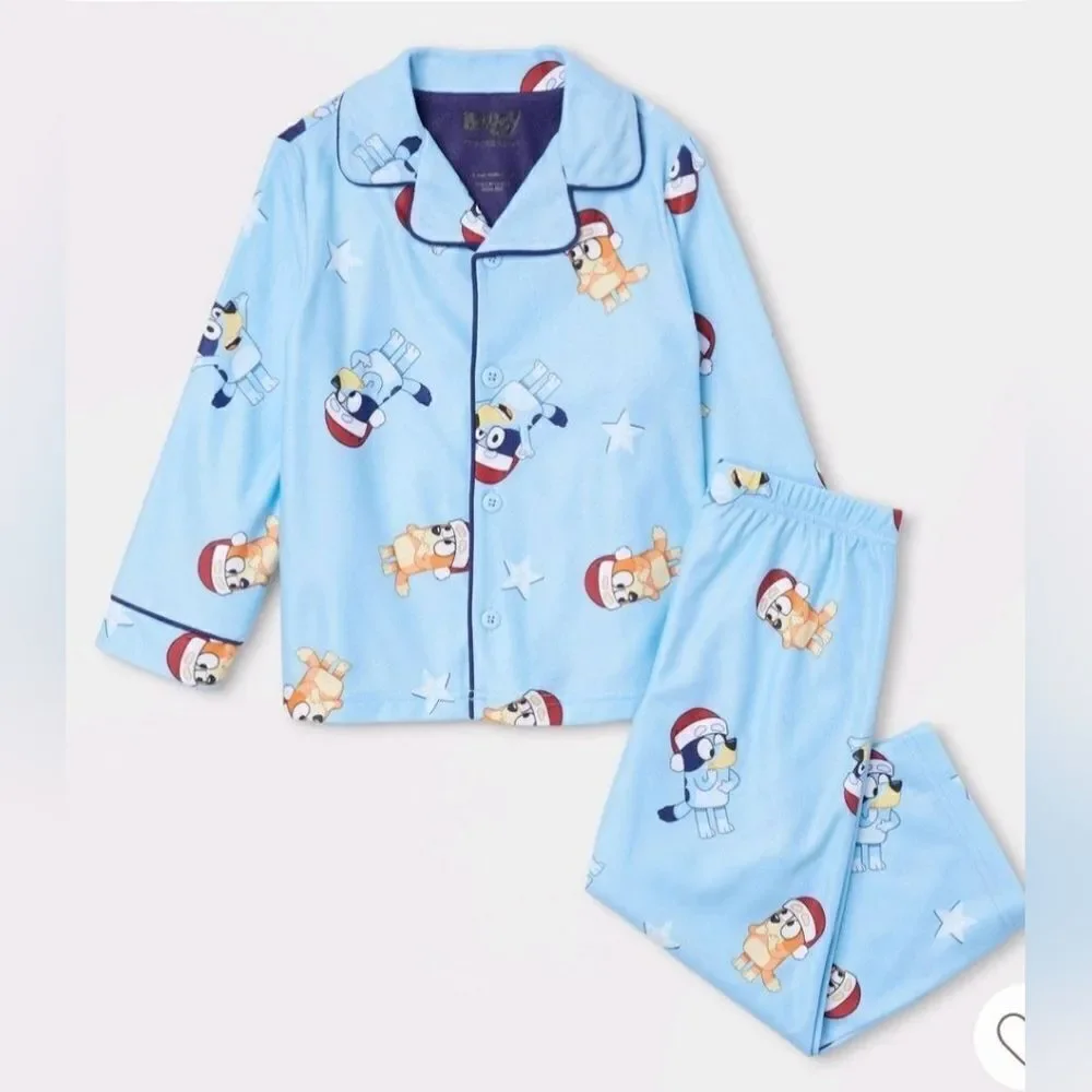 New Toddler Unisex Boy or Girl 2pc Bluey Bingo Christmas Blue Pajama Set